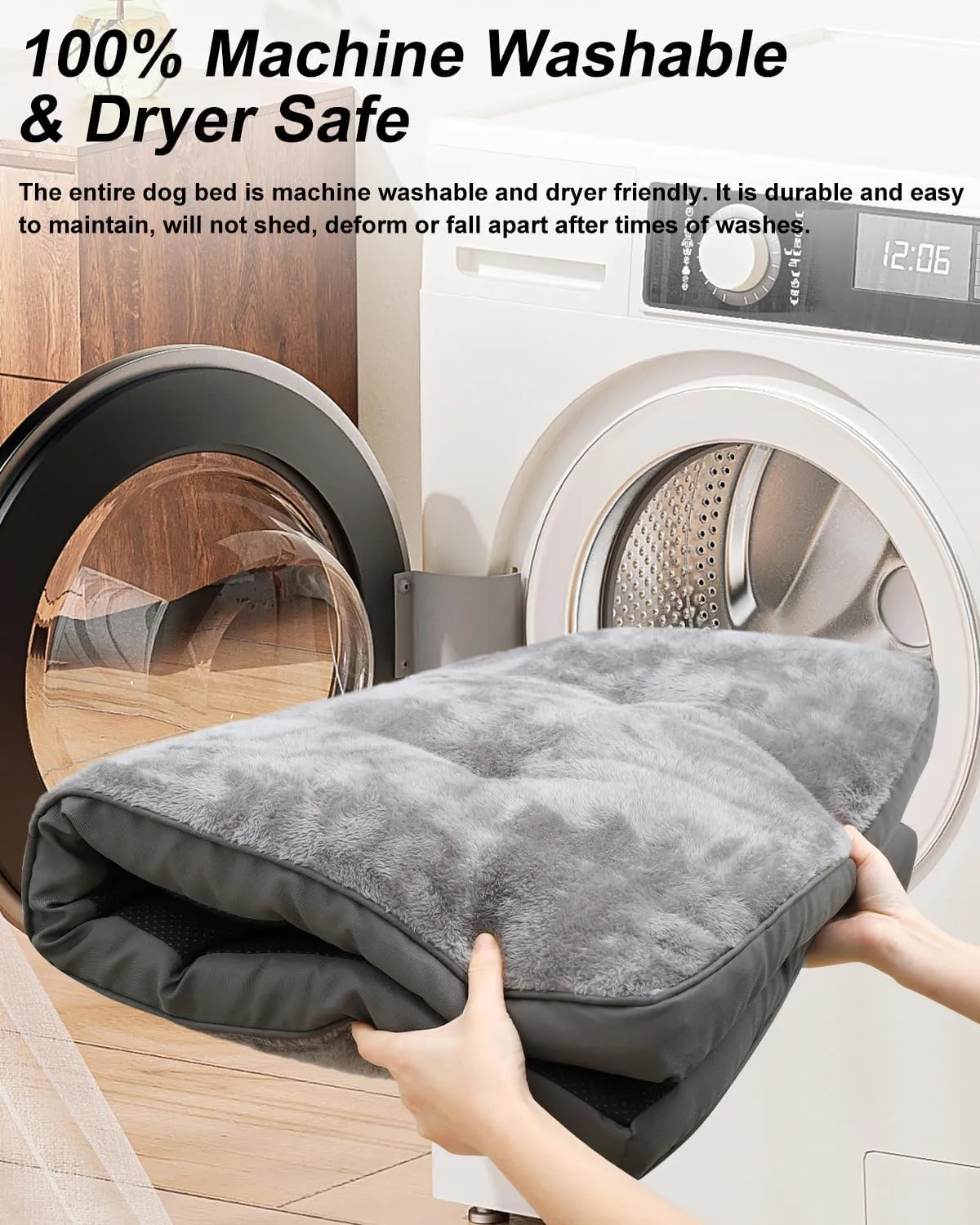 Dog Bed for Crate Washable Plush Dog Bed Kennel Pad Pet Sleeping Mat with Anti-Slip Bottom,41x27 Inch, Grey