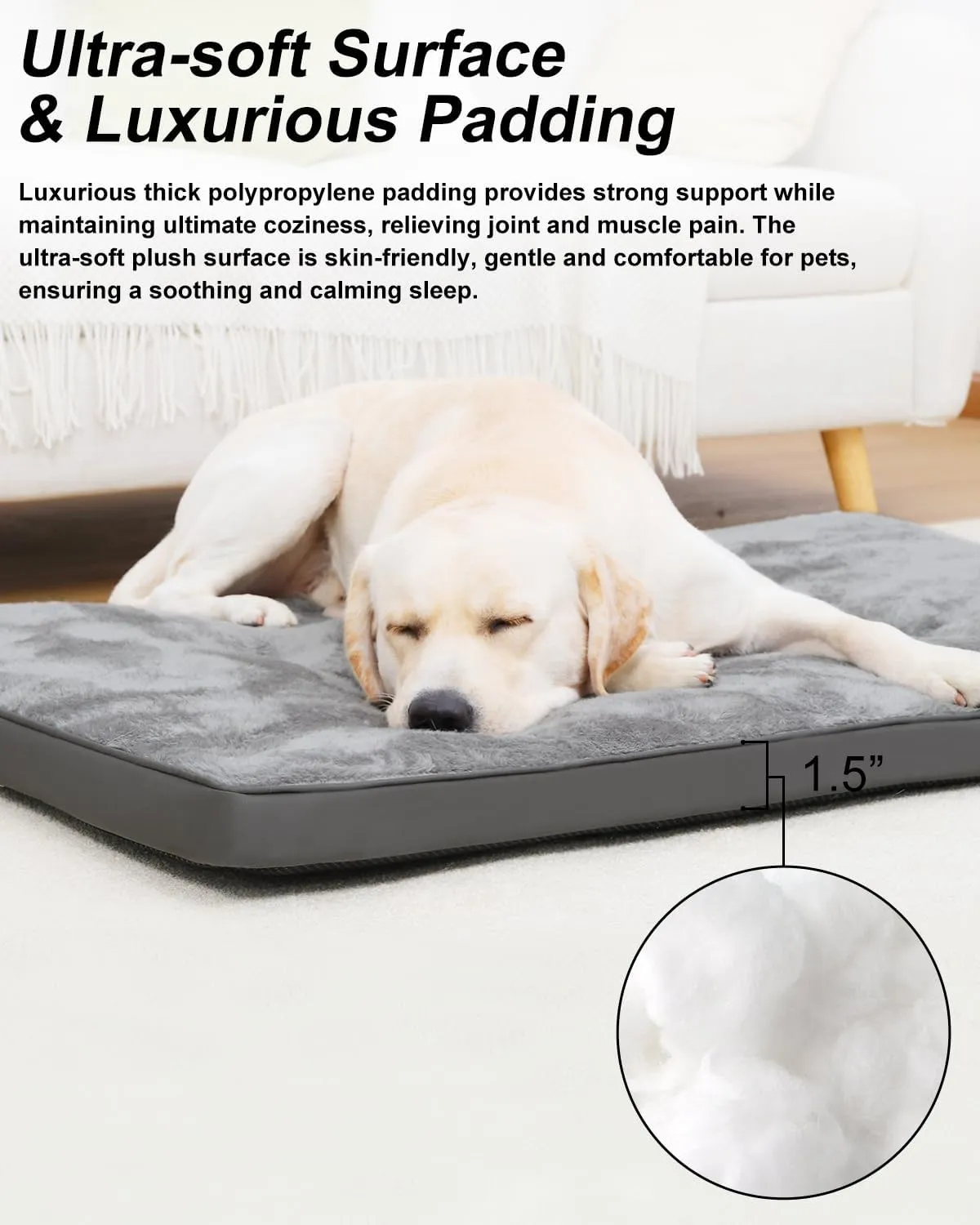 Dog Bed for Crate Washable Plush Dog Bed Kennel Pad Pet Sleeping Mat with Anti-Slip Bottom,41x27 Inch, Grey