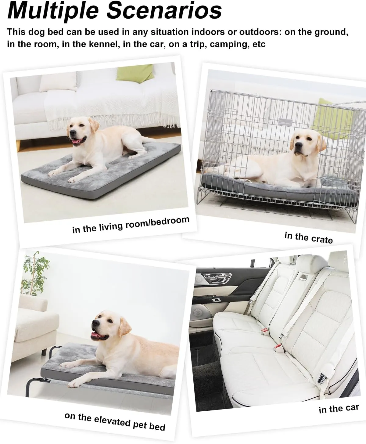 Dog Bed for Crate Washable Plush Dog Bed Kennel Pad Pet Sleeping Mat with Anti-Slip Bottom,41x27 Inch, Grey