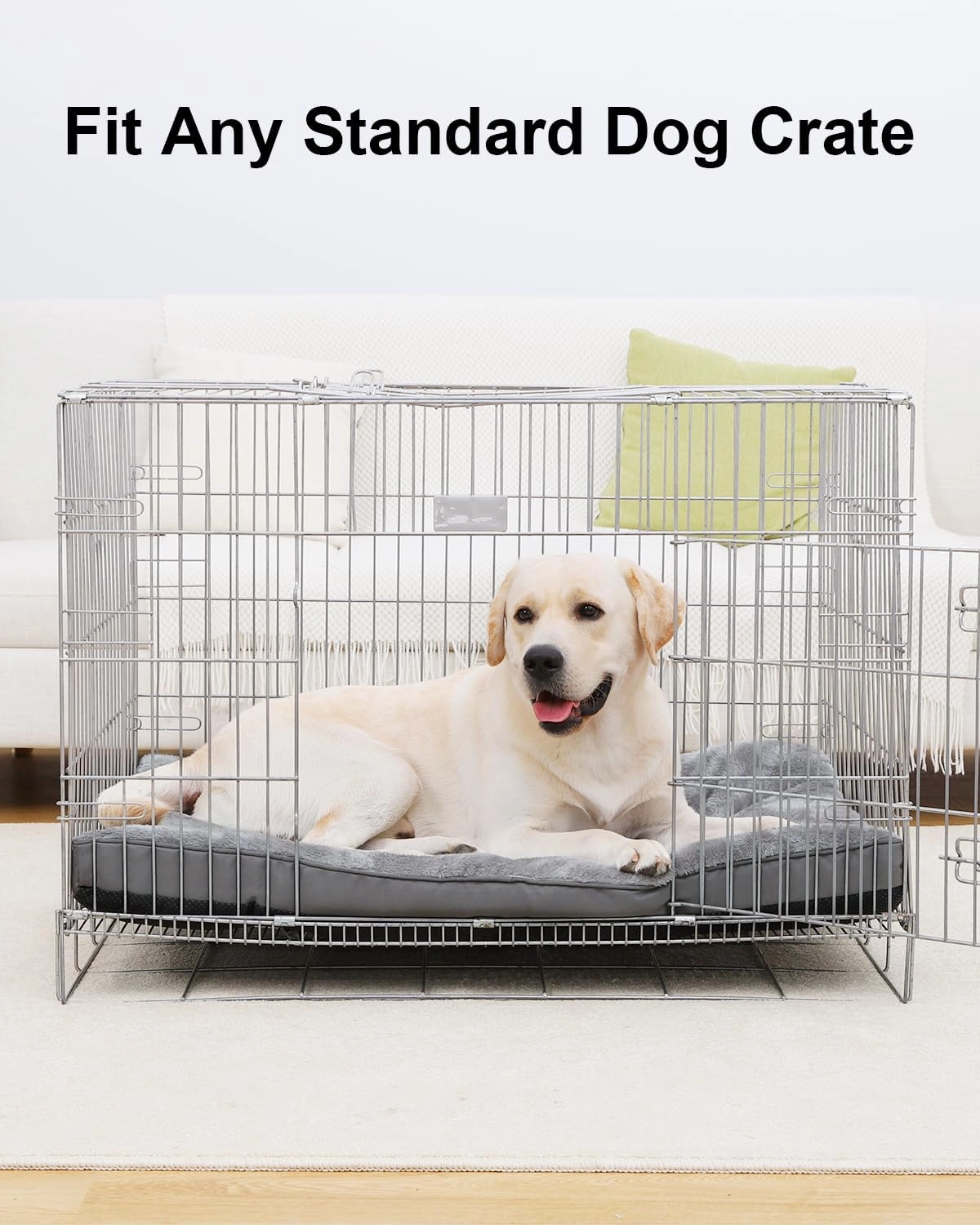 Dog Bed for Crate Washable Plush Dog Bed Kennel Pad Pet Sleeping Mat with Anti-Slip Bottom,47x29 Inch, Grey