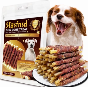 Dog Bone Treats, Duck Wrapped Rawhides, Helps Dogs Grind and Clean Teeth, High Calcium Chewable,Healthy Pet Food for Small, Medium and Large Dogs Training Rewards 12.35 Oz