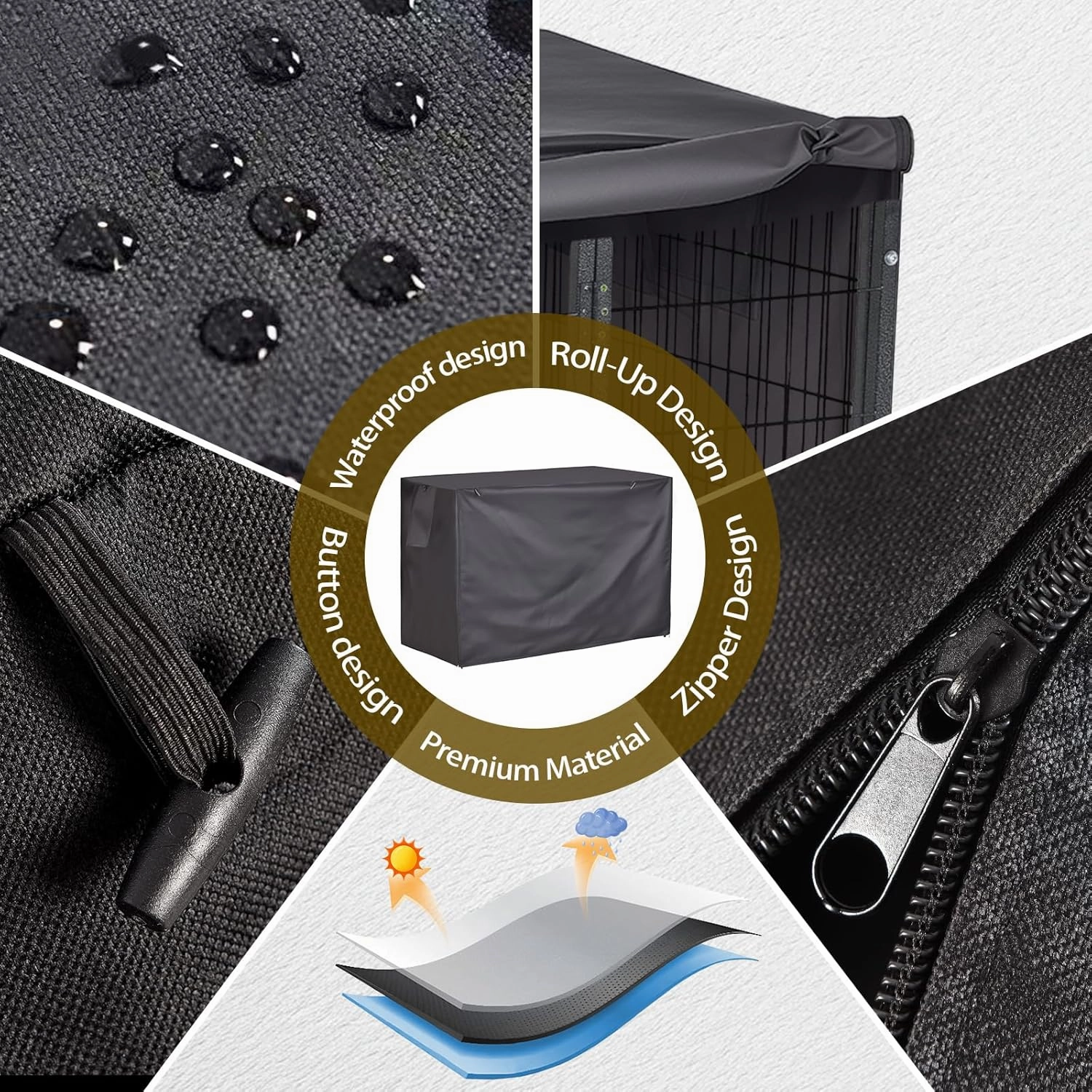 Dog Crate Cover 38 Inch Heavy Duty Durable 600D Polyester Insulated Dog Kennel Cover for Dog Cage, Dog Cage Cover Fit for Most Wire Pet Crates (ONLY Cover)