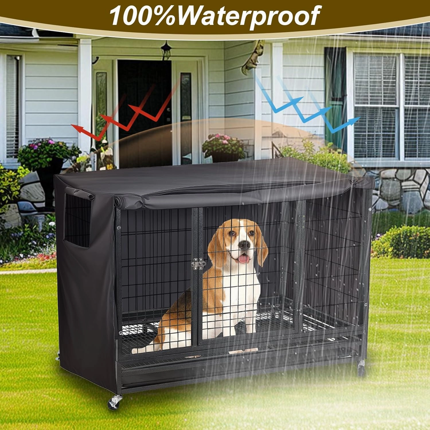 Dog Crate Cover 38 Inch Heavy Duty Durable 600D Polyester Insulated Dog Kennel Cover for Dog Cage, Dog Cage Cover Fit for Most Wire Pet Crates (ONLY Cover)