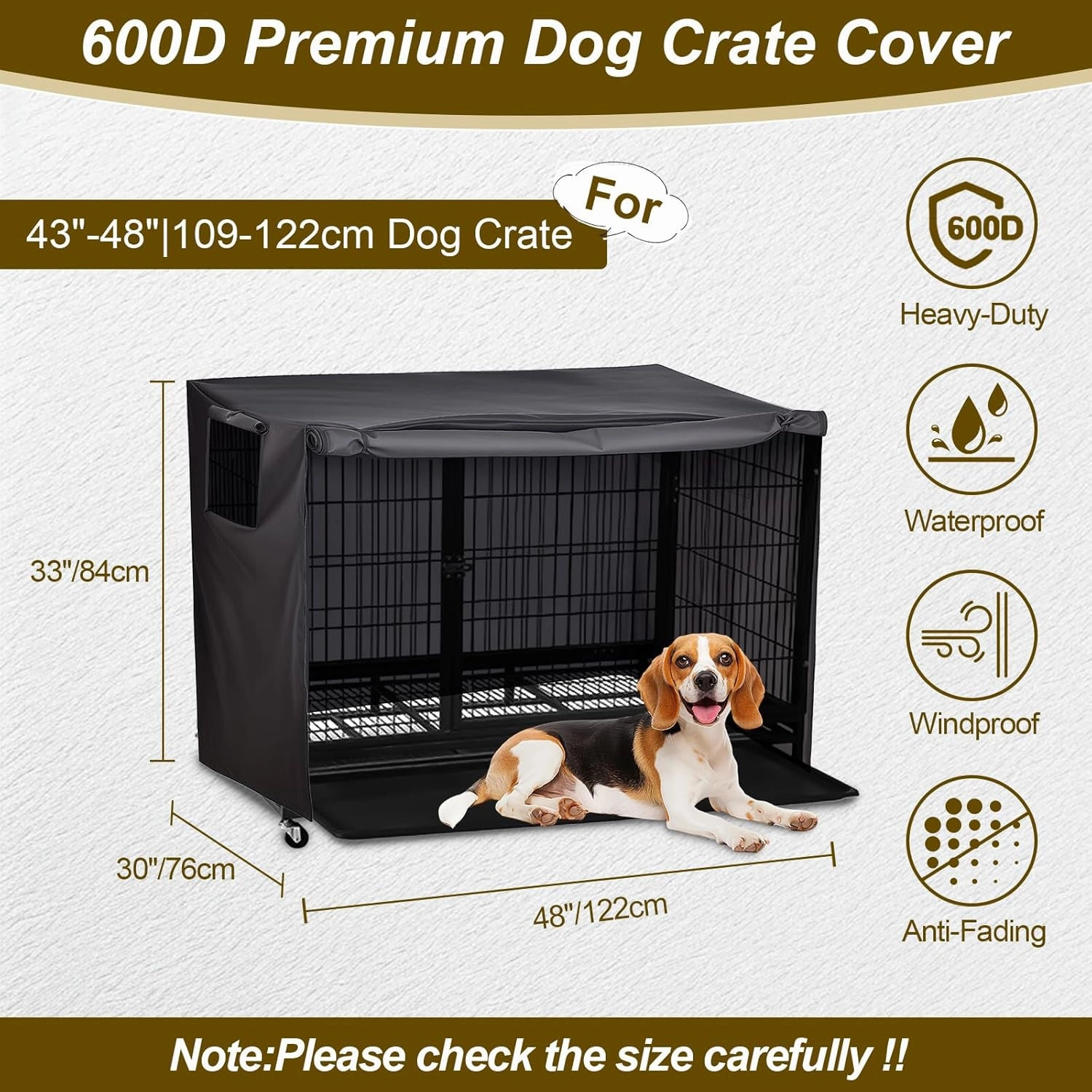 Dog Crate Cover 38 Inch Heavy Duty Durable 600D Polyester Insulated Dog Kennel Cover for Dog Cage, Dog Cage Cover Fit for Most Wire Pet Crates (ONLY Cover)