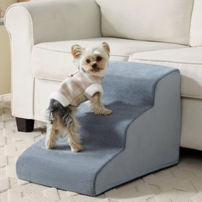Dog Stairs for Small Dogs, 3-Steps Dog Ramp for Bed and Couch, Pet Stairs with Highly Supportive Foam and Non-Slip Bottom, Dog Steps for Cat & Doggie (High 15.7 Inch)