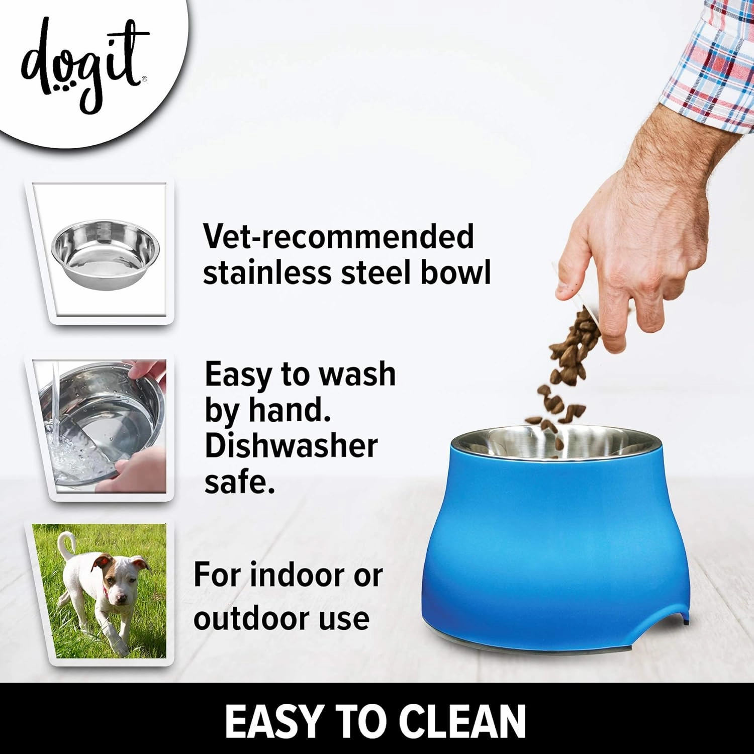 Dogit Elevated Dog Bowl, Stainless Steel Dog Food and Water Bowl for Large Dogs, Blue, 73751