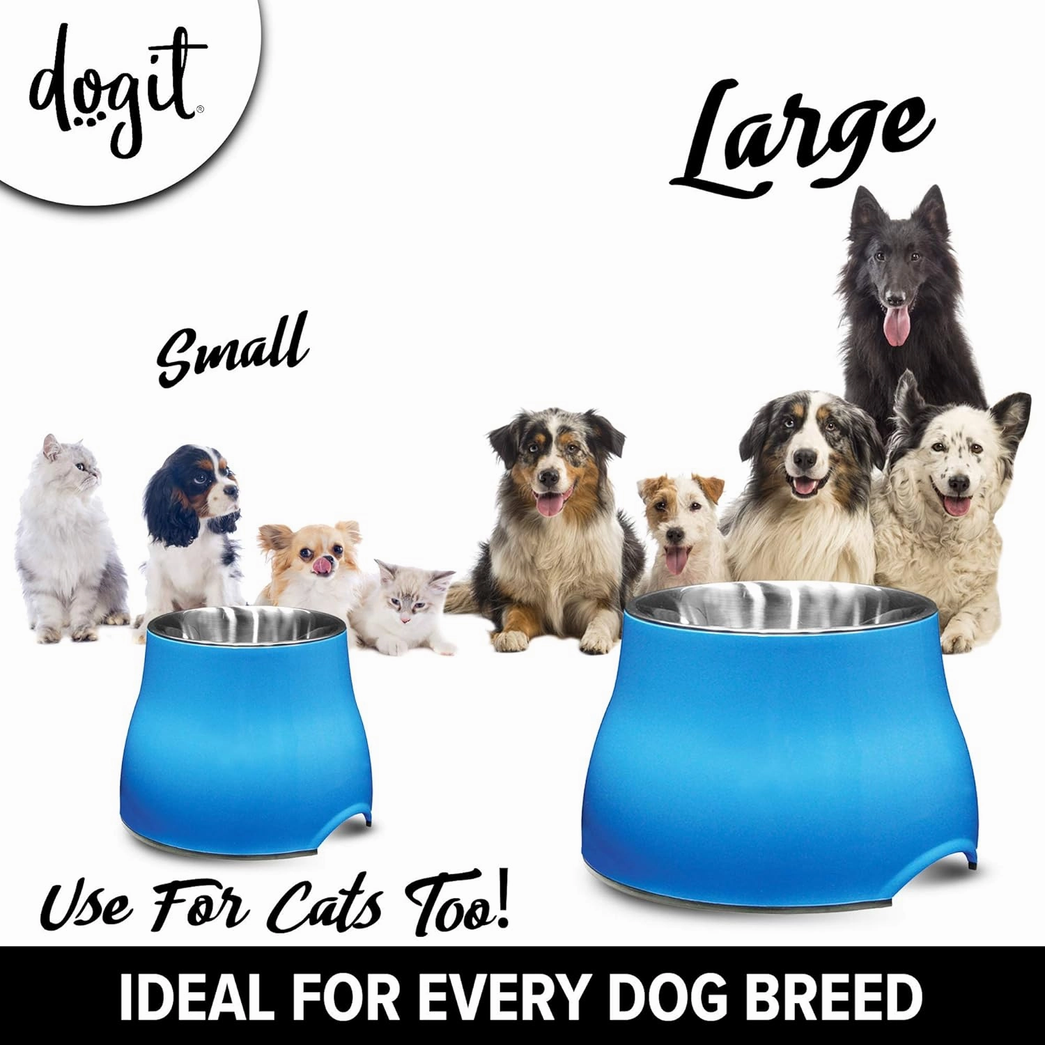 Dogit Elevated Dog Bowl, Stainless Steel Dog Food and Water Bowl for Large Dogs, Blue, 73751