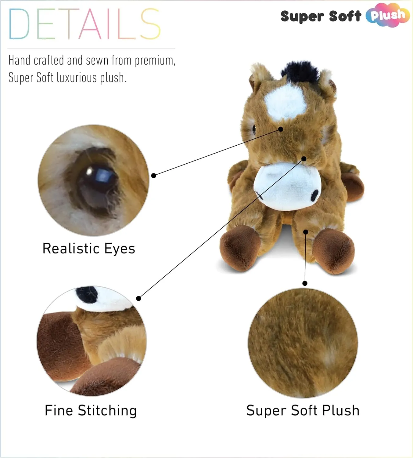 DolliBu Lying Brown Horse Stuffed Animal - Super Soft Plush Horse, Floppy Farm Stuffed Animal, Cute Stuffed Horse Gifts for Girls, Boys, Realistic Horse for Toddler, Kids, and Adults - 10.5 Inches