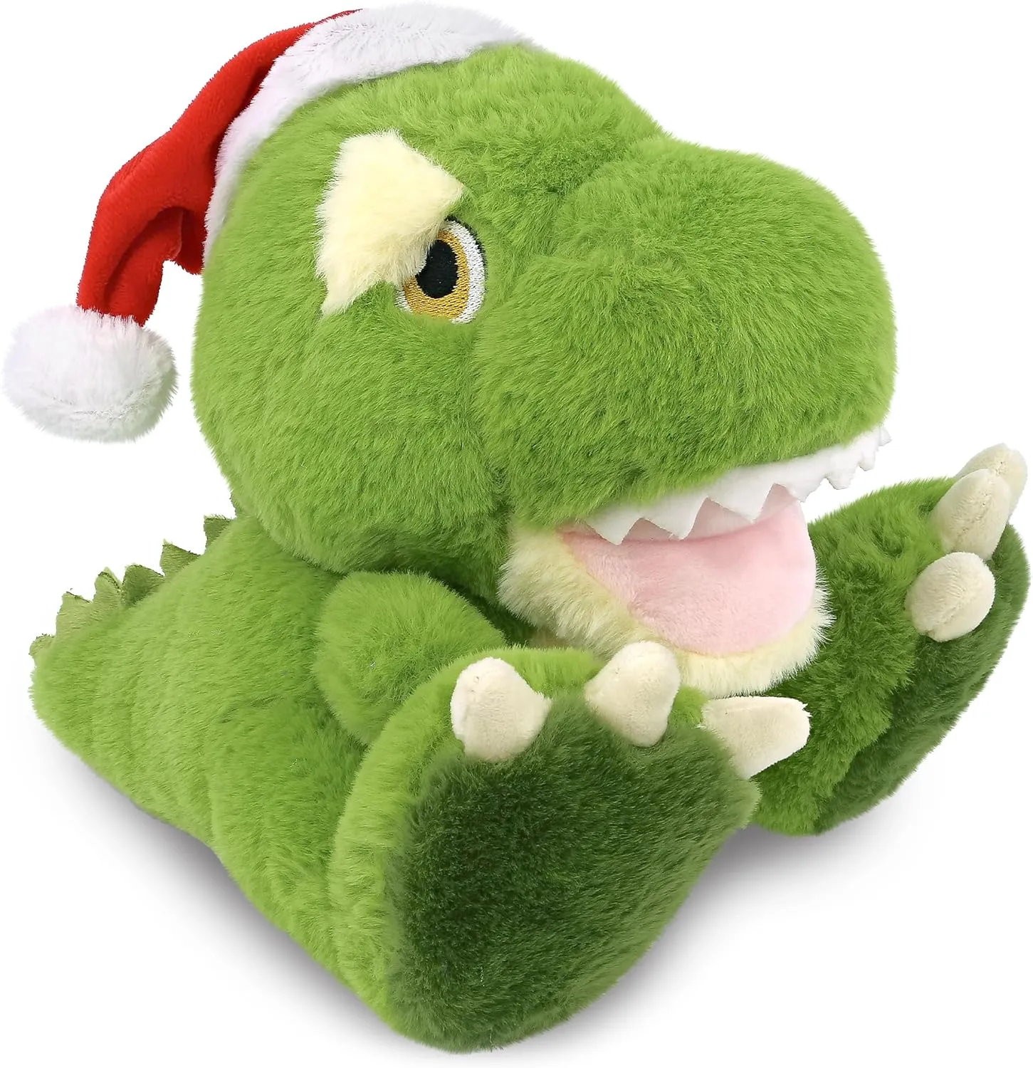 DolliBu Santa T-Rex Dinosaur Stuffed Animal Plush Toy - Eco-Friendly Extinct Animal Dress Up with Red Santa Claus Hat, Perfect Holiday with Name Personalization - 9 Inches