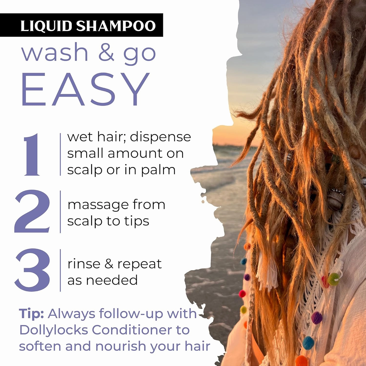 Dollylocks Liquid Shampoo – Plant-Based, Residue-Free Cleanser for Dreadlocks, pH-Balanced & Vegan (Nag Champa Scent, 8oz)