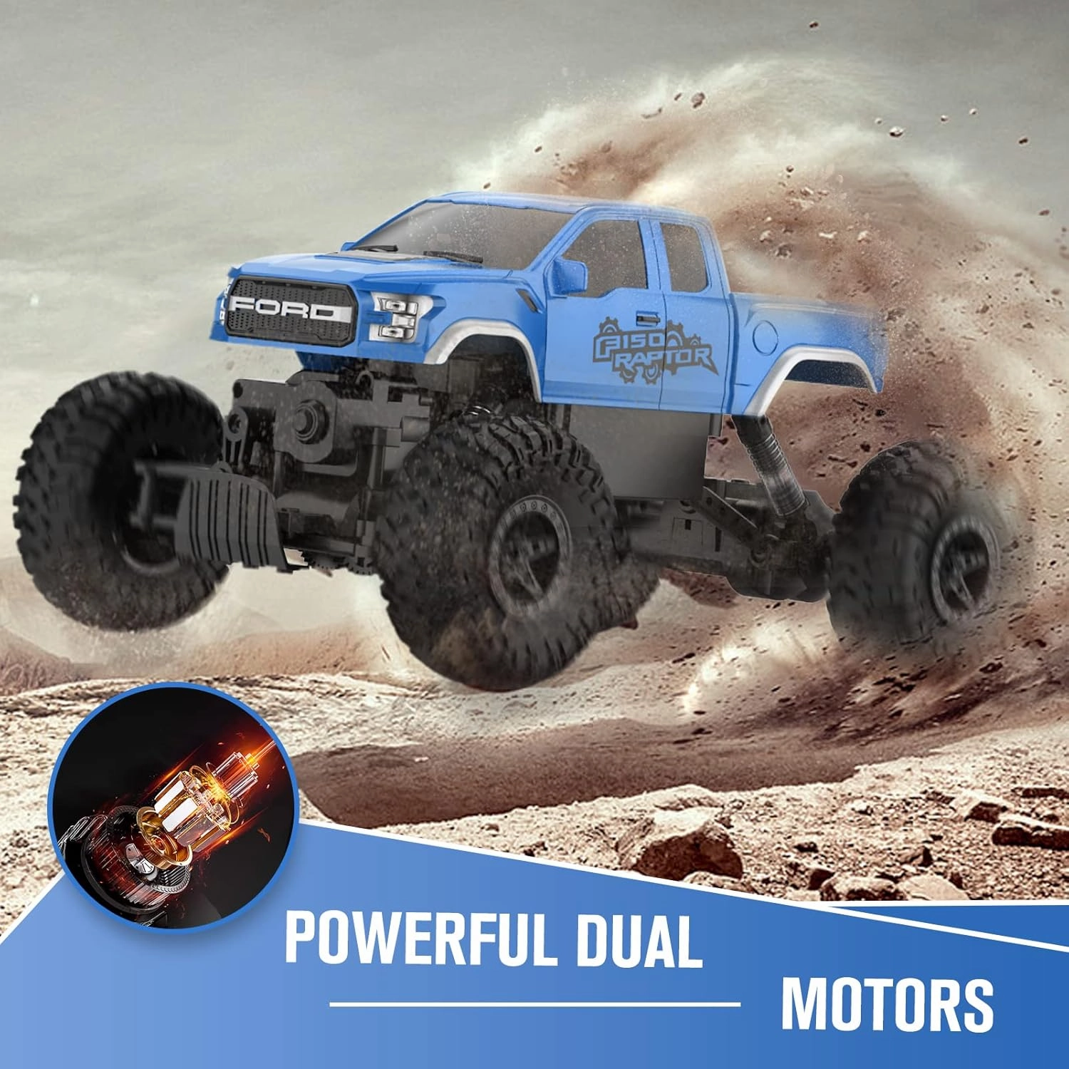 DOUBLE E Ford Raptor F150 RC Car 4WD Monster Trucks for Boys,11 Inches Off Road Crawler Vehicle RC Truck Toy Gift for Boys Girls 6 7 8-12 Years-Blue