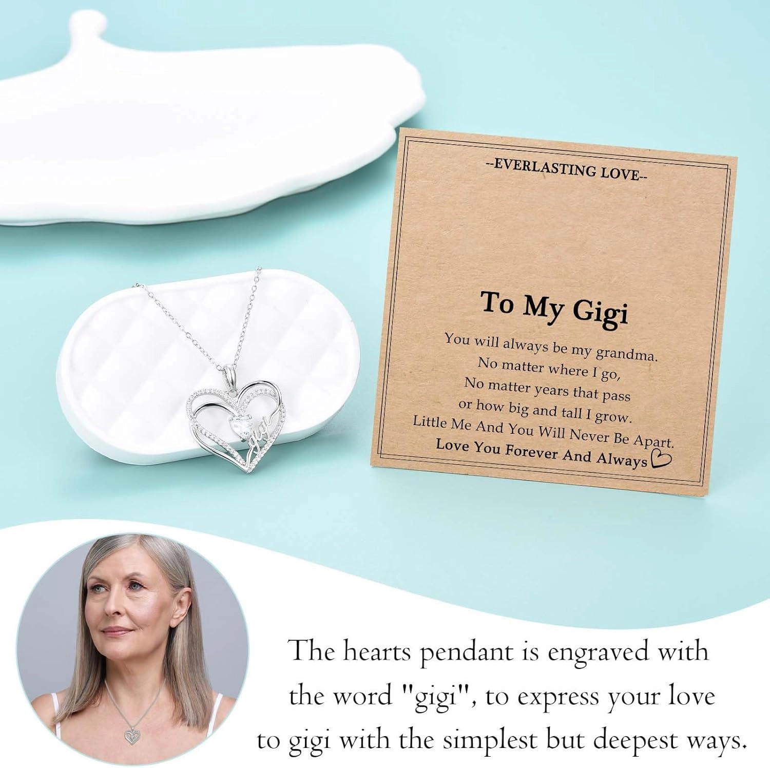 Double Entwined Hearts Necklace Gifts for Mom Grandma Wife Gigi Mimi Stepmom Bonus Mom, Mother's Day Christmas Valentines Birthday Thanksgiving Gifts Stocking Stuffers for Women Adults