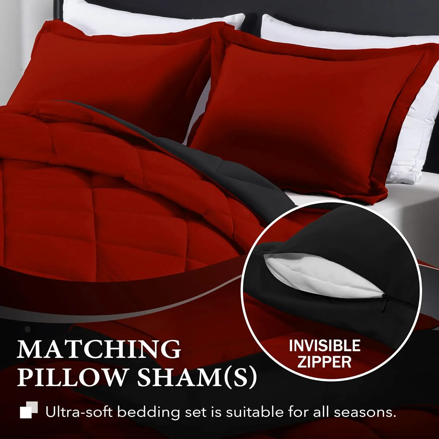 downluxe King Size Comforter Set - Red and Black King Comforter, Soft Bedding Sets for All Seasons - 3 Pieces - 1 Comforter (104"x92") and 2 Pillow Shams(20"x36")