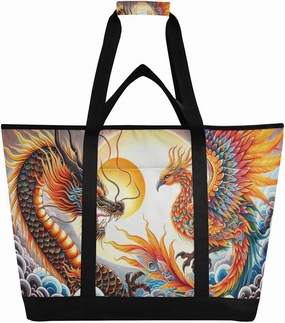 Dragon and Phoenix Reusable Insulated Lunchbox Cooler Bag, Leakproof Kitchen Grocery Bag Collapsible Portable Cooler Tote Bag for Picnic, Camping, Office, Travel