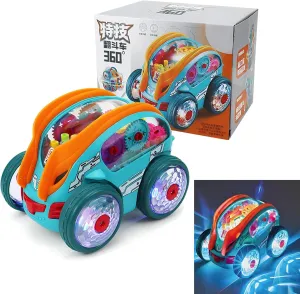 Dynamic Gear-Powered Car with Led Lights,Children's Transparent Luminous Toy Car,Colorful Moving Gear Collision Toy Car with LED Lights and Music