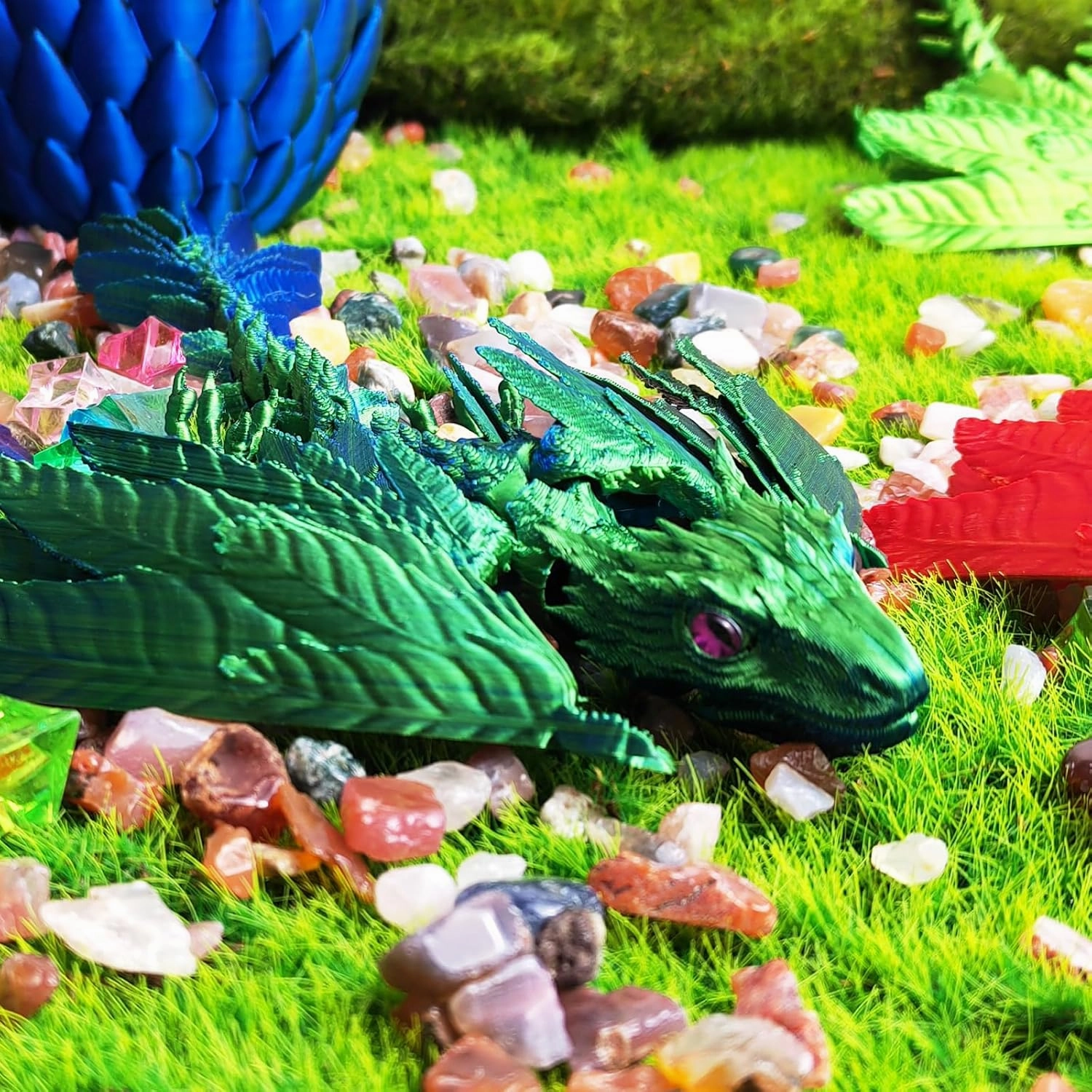 Dynamic 3D Printed Dragon Eggs with Dragon Inside，3D Dragon with Wings Movable, Feathered Wyvern Dragon,Full Articulated Crystal Flying Fidget Dragon, 3D Printed Archaeopteryx Bird Animals Toy