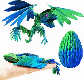 Dynamic 3D Printed Dragon Eggs with Dragon Inside，3D Dragon with Wings Movable, Feathered Wyvern Dragon,Full Articulated Crystal Flying Fidget Dragon, 3D Printed Archaeopteryx Bird Animals Toy