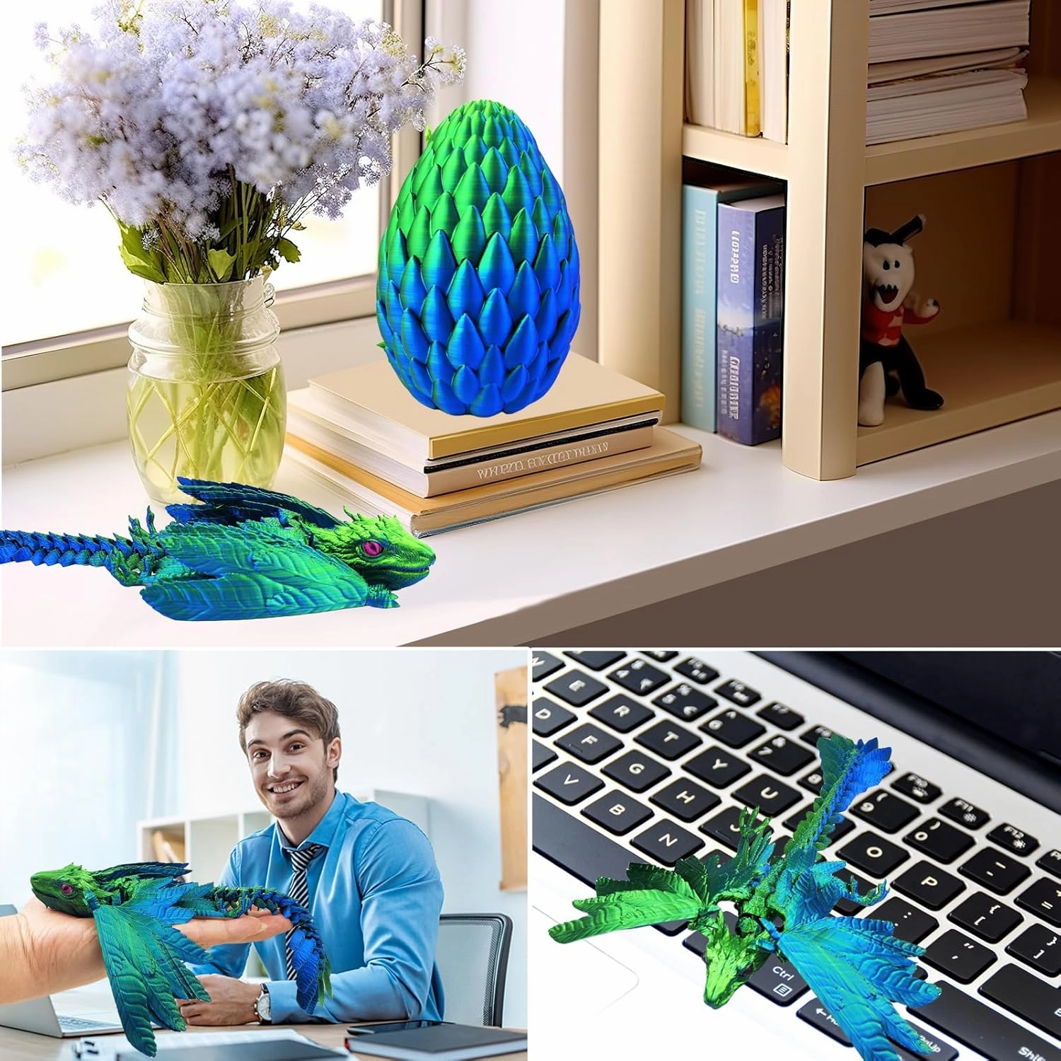 Dynamic 3D Printed Dragon Eggs with Dragon Inside，3D Dragon with Wings Movable, Feathered Wyvern Dragon,Full Articulated Crystal Flying Fidget Dragon, 3D Printed Archaeopteryx Bird Animals Toy