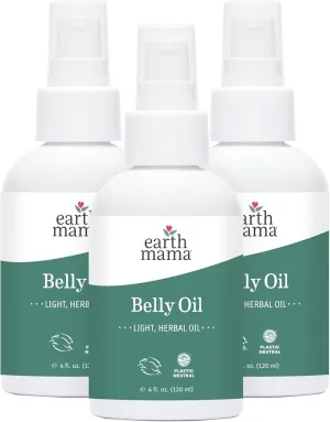 Earth Mama Belly Oil for Dry Skin | Calendula Skin Care Moisturizer Oil to Encourage Natural Elasticity and Help Prevent Stretch Marks During Pregnancy and Postpartum, 4-Fluid Ounce (3-Pack)