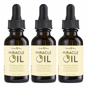 Earthly Body Miracle Oil, 1 fl. oz. - 3 Pack - 100% Natural Tea Tree Oil, Hemp Seed Oil & Vitamin E - Moisturizer, Calms Skin Irritations, Helps Smooth Wrinkles - Gluten Free, 100% Vegan