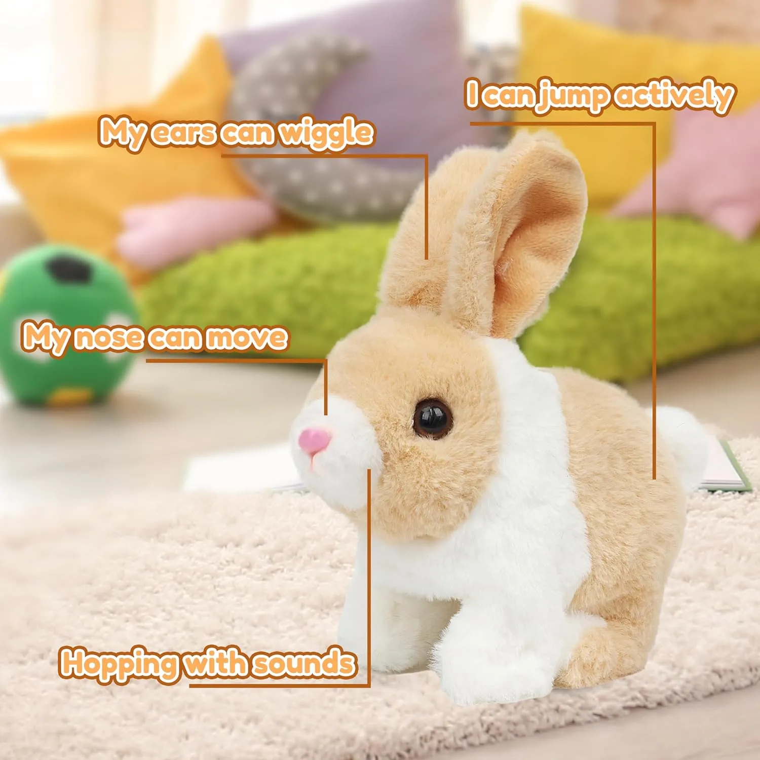 Easfan Walking Rabbit Interactive Electronic Pet Plush Bunny Toy Twitching Mouth and Nose Hopping Rabbit Ears Moving Educational Plush Toy Easter Birthday Gifts for Kids Girls, 7''
