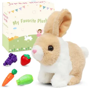 Easfan Walking Rabbit Interactive Electronic Pet Plush Bunny Toy Twitching Mouth and Nose Hopping Rabbit Ears Moving Educational Plush Toy Easter Birthday Gifts for Kids Girls, 7''