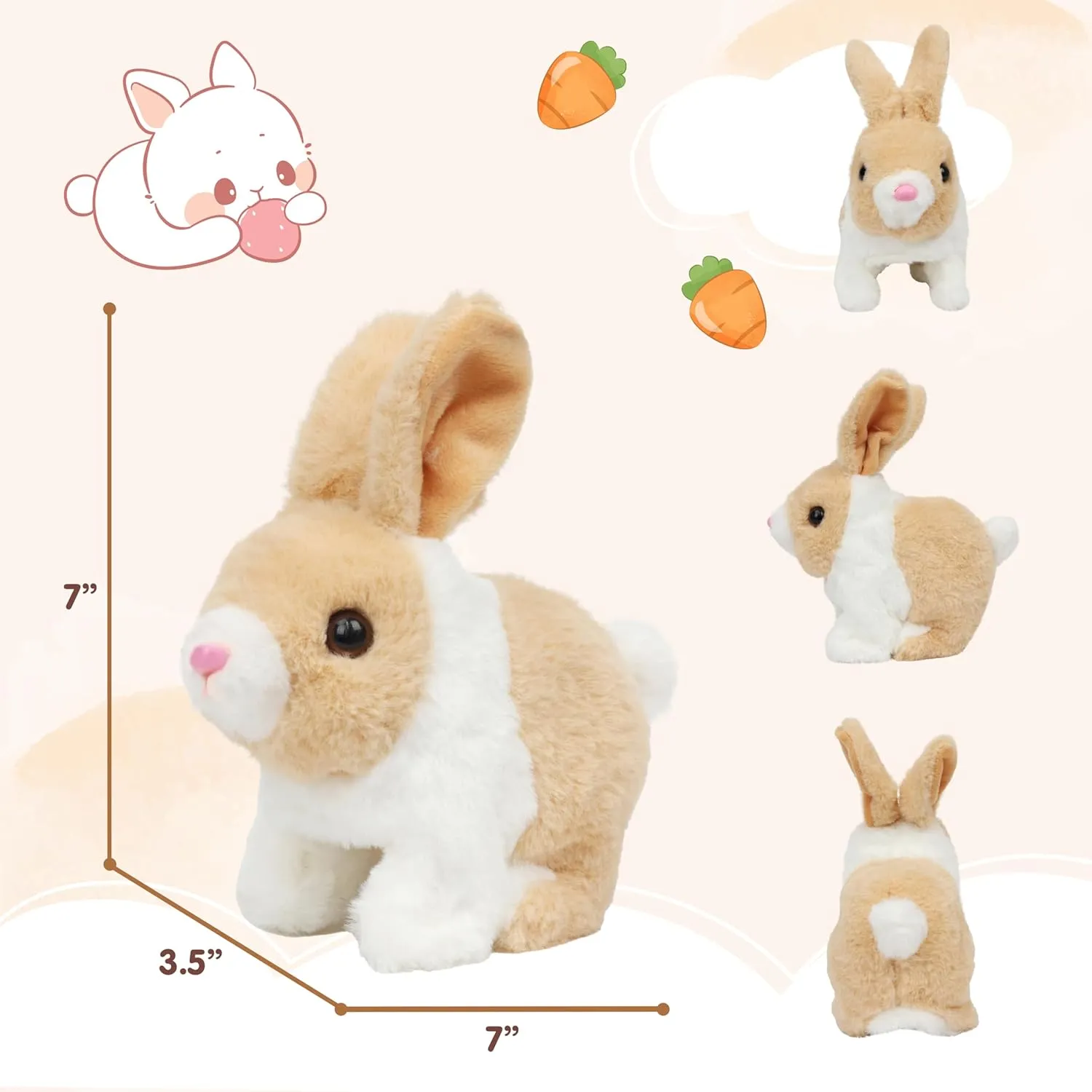 Easfan Walking Rabbit Interactive Electronic Pet Plush Bunny Toy Twitching Mouth and Nose Hopping Rabbit Ears Moving Educational Plush Toy Easter Birthday Gifts for Kids Girls, 7''
