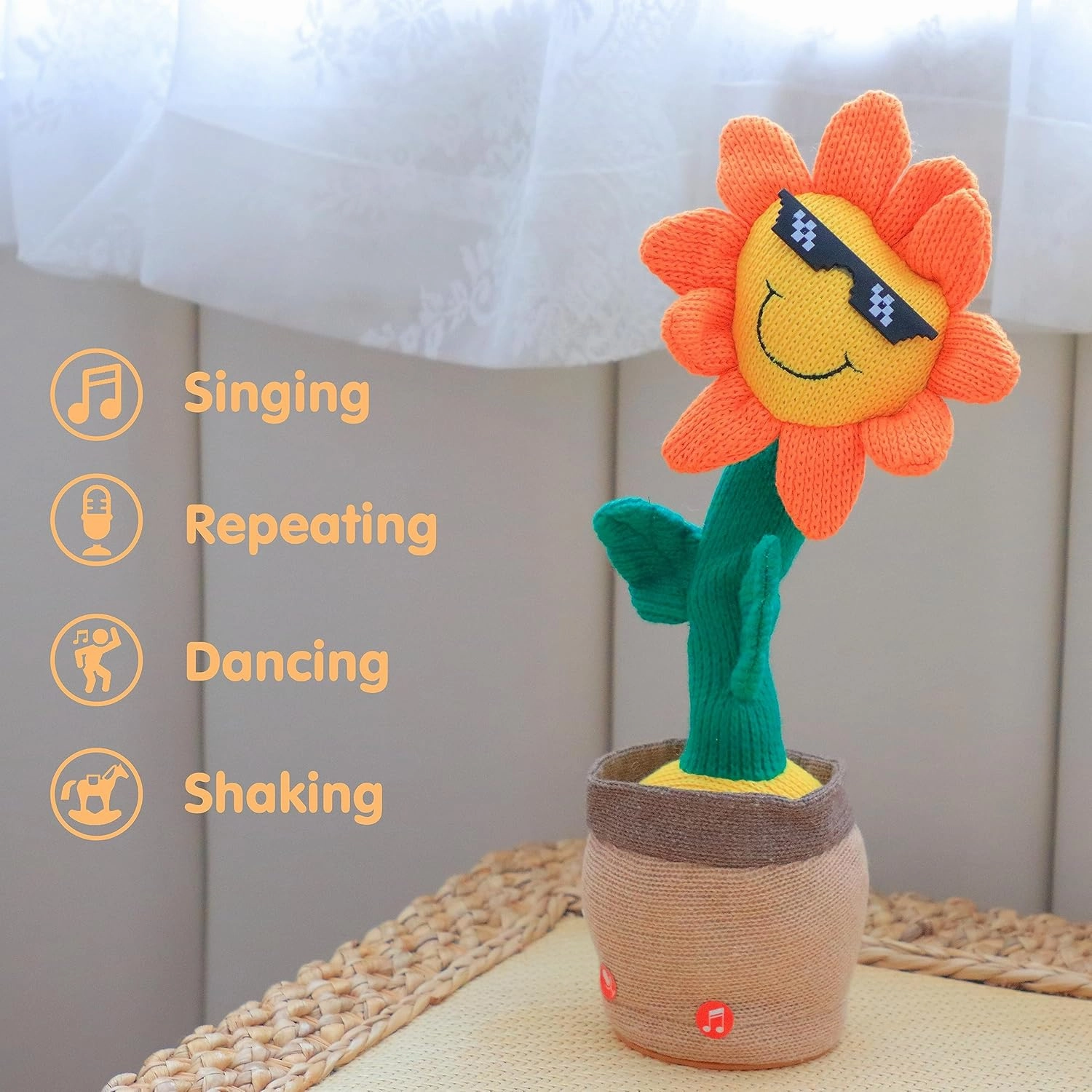Easfan Dancing Sunflower Singing Talking Shaking Glowing Interactive Toy Repeats What You Say Electric Cute Sunflower Plush Toy Birthday Christmas Festival Gifts for Toddlers Kids,13.5’’