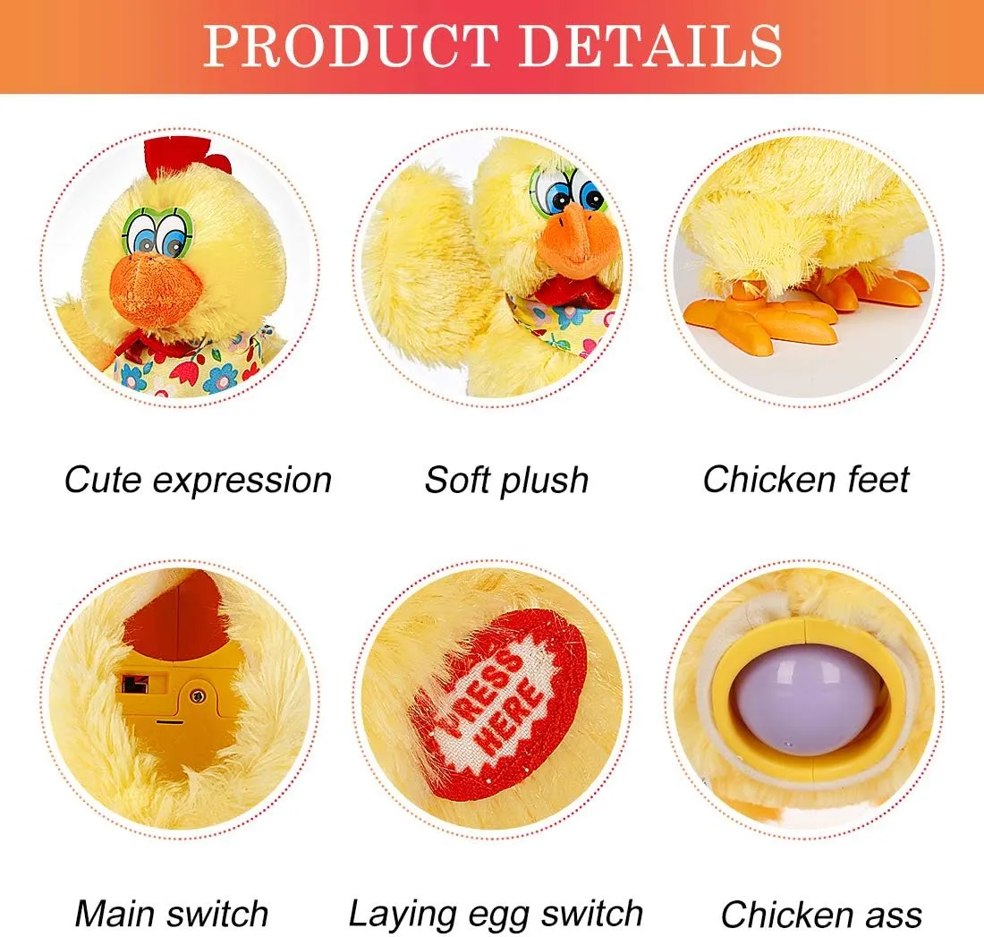 Easter Chicken Animal Toy Doll Laying Egg Electric Crazy Plush Chicken with Sound Music