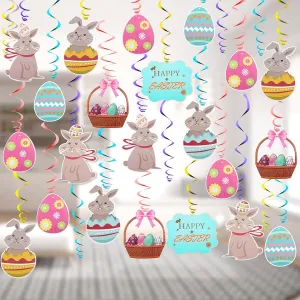 Easter Hanging Swirl Decorations - Premium Foil Easter Egg Bunny Swirl Hanging Ornaments for Home Office School Store Easter Party Decorations Favors 24" Colorful Easter Hanging Swirls (Pack of 16)