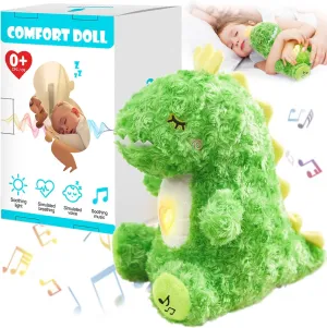 Easter Stuffed Animals, Breathing Stuffed Animals with Breathing Action and Lighted Music, Easter Toys Sleeping Plush Adjustable in Four Modes, Easter Gifts for Kids, Adults, Teens(Green Dinosaur)