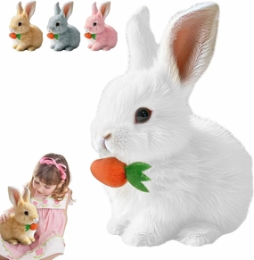 Easter Basket Stuffer Realistic Bunny Toy, 2025 New Bunny Toys Educational Interactive Toys Bunnies Can Walk and Talk, Handmade Hopping Realistic Toy for Kids (White)