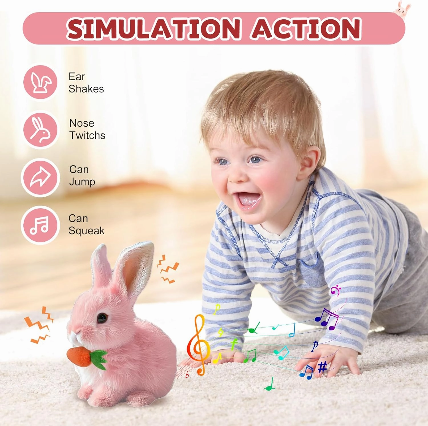 Easter Basket Stuffer Realistic Bunny Toy, 2025 New Bunny Toys Educational Interactive Toys Bunnies Can Walk and Talk, Handmade Hopping Realistic Toy for Kids (White)