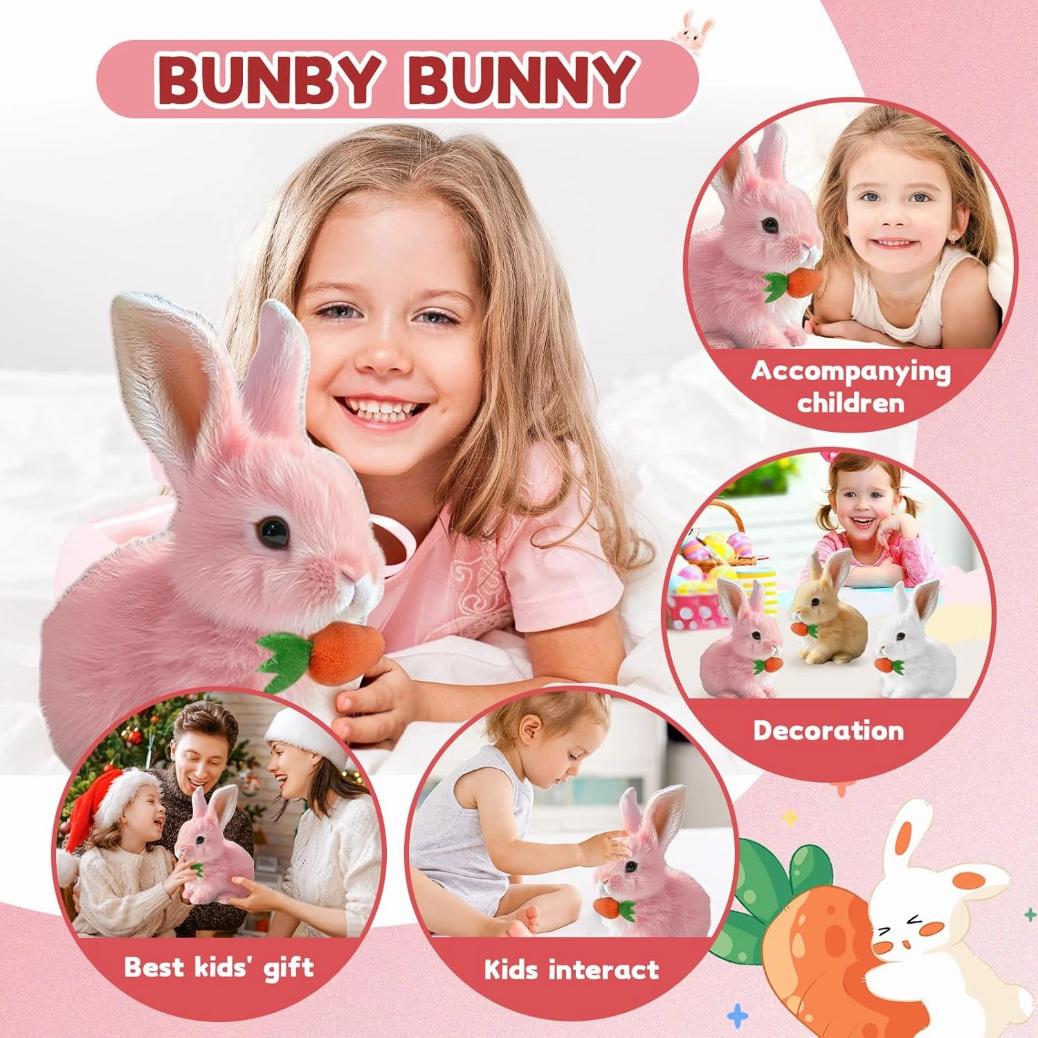 Easter Basket Stuffer Realistic Bunny Toy, 2025 New Bunny Toys Educational Interactive Toys Bunnies Can Walk and Talk, Handmade Hopping Realistic Toy for Kids (White)