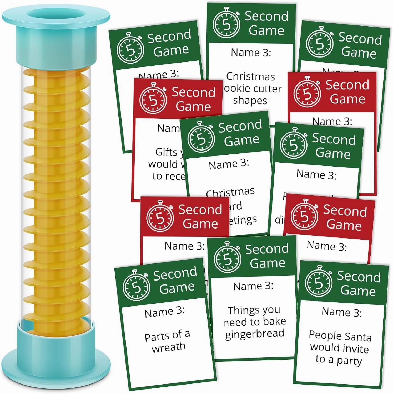 Easter Party 5 Second Game, 72 Cards and 5 Second Hourglass Family Card Game Night with Galentine Family Friends Galentines Day for Ages 15 (Green,Christmas)