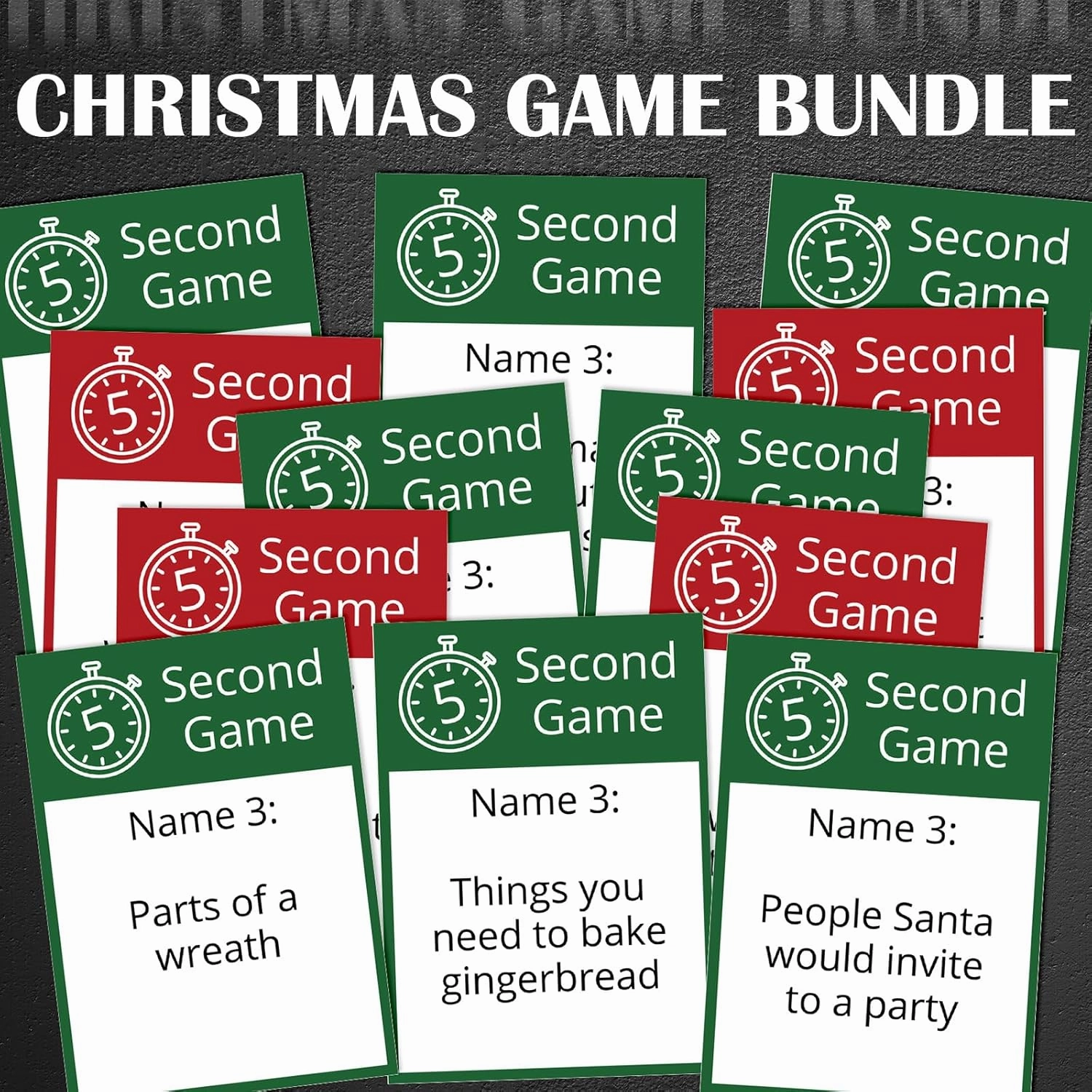 Easter Party 5 Second Game, 72 Cards and 5 Second Hourglass Family Card Game Night with Galentine Family Friends Galentines Day for Ages 15 (Green,Christmas)