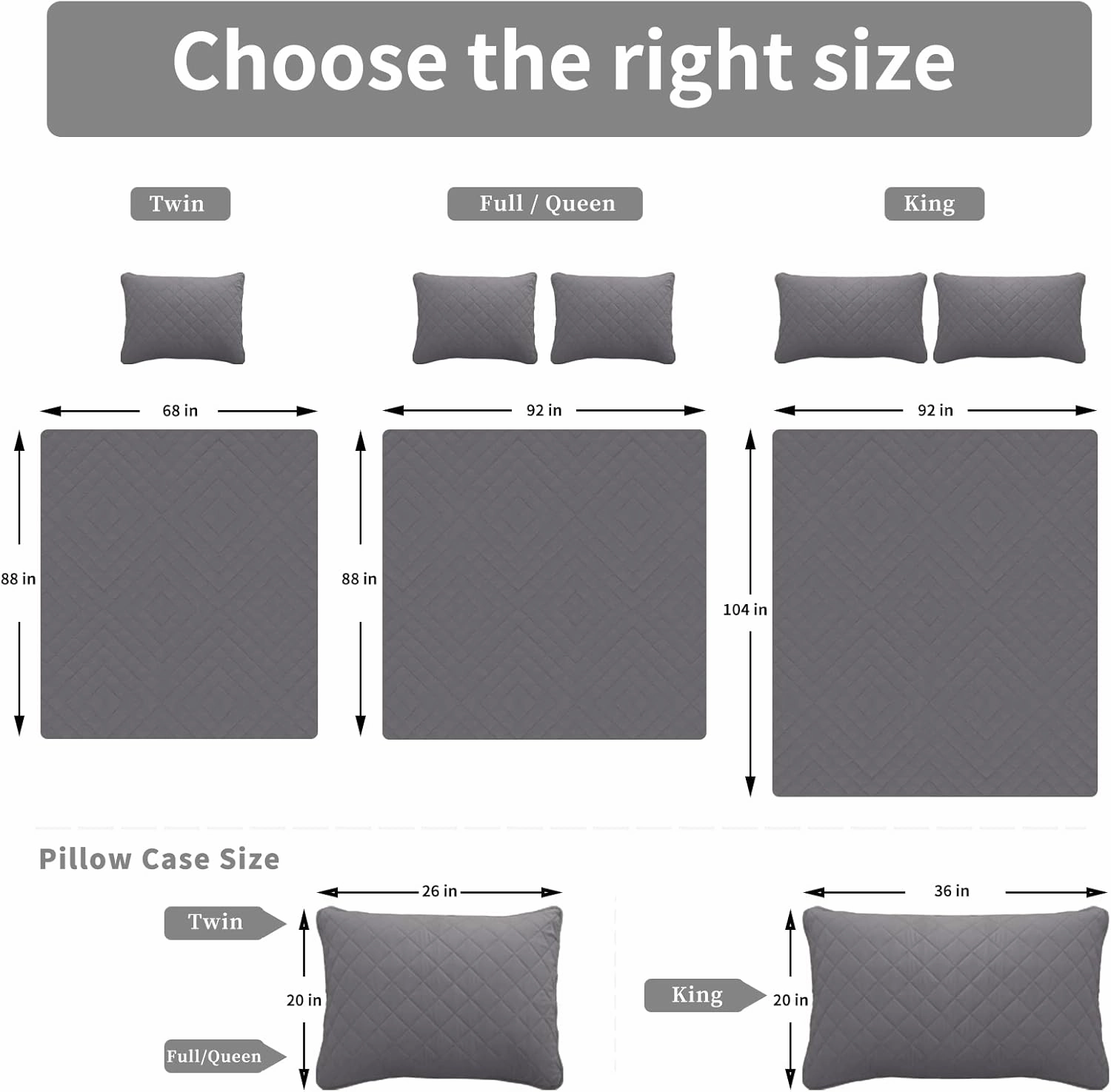 Easy-Going Full/Queen Size Reversible Quilt Set with 1 Quilt and 2 Pillow Shams, Soft Bed Quilt Cover, Lightweight Microfiber Bedspread, Water and Stain Resistant, Gray/Light Gray