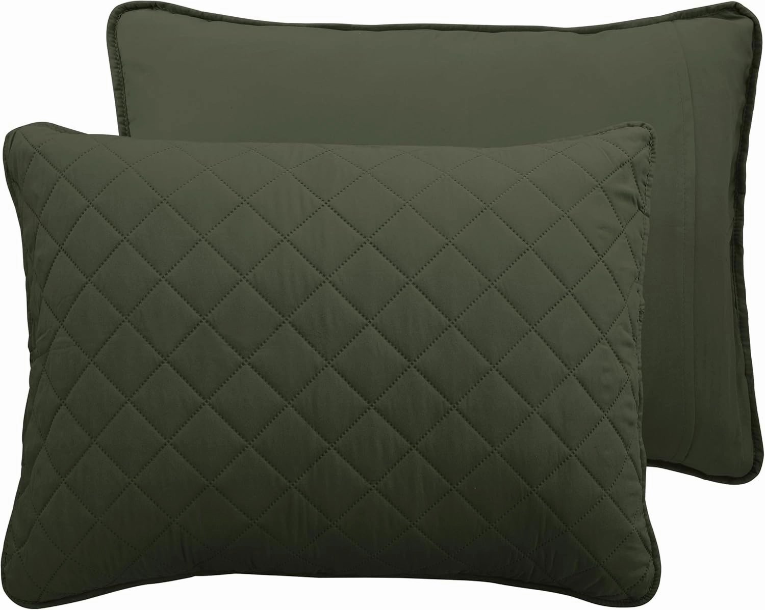 Easy-Going Full/Queen Size Reversible Quilt Set with 1 Quilt and 2 Pillow Shams, Soft Bed Quilt Cover, Water Resistant Lightweight Microfiber Bedspread, Stain Resistant, Army Green/Beige