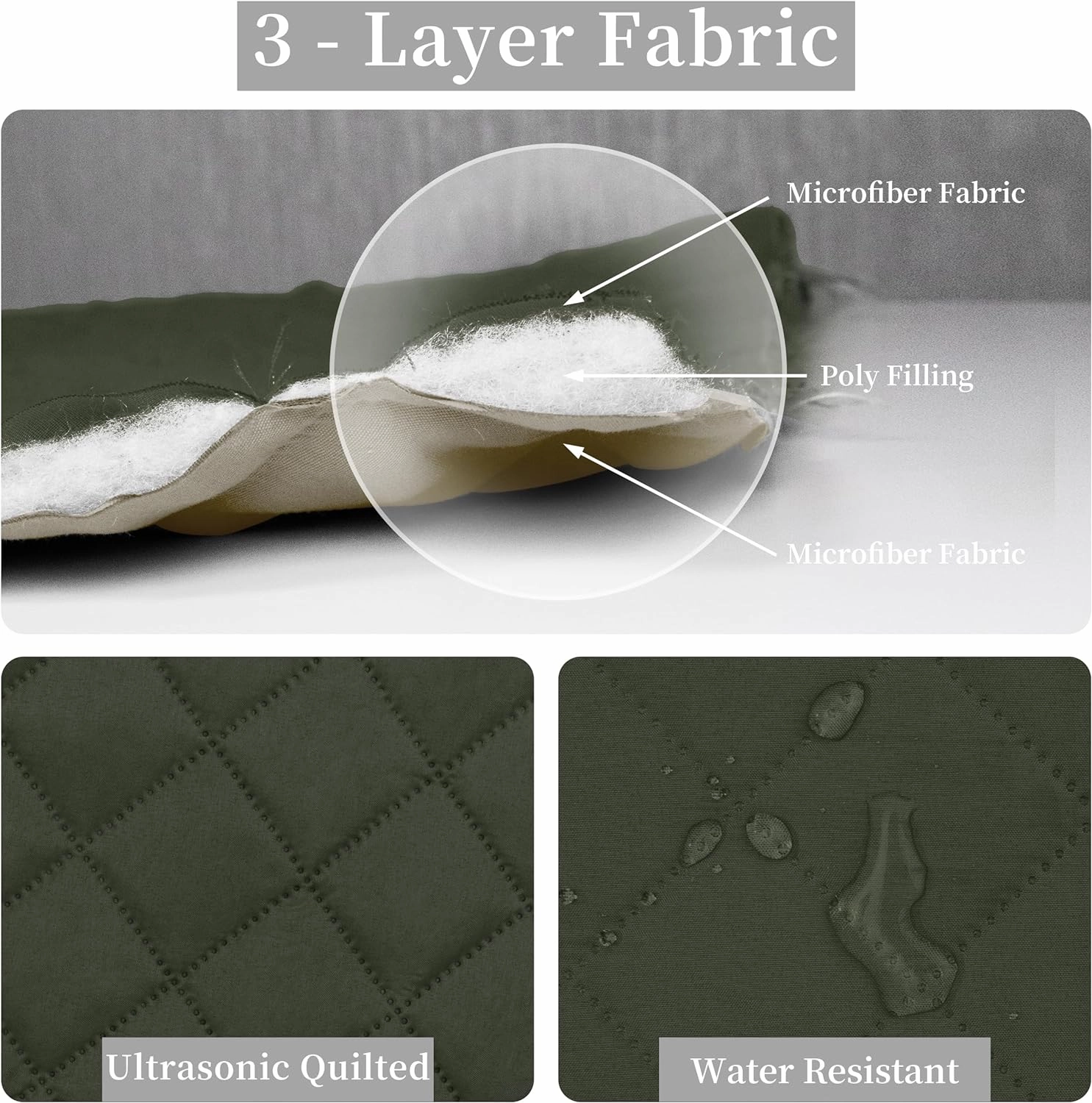 Easy-Going Full/Queen Size Reversible Quilt Set with 1 Quilt and 2 Pillow Shams, Soft Bed Quilt Cover, Water Resistant Lightweight Microfiber Bedspread, Stain Resistant, Army Green/Beige