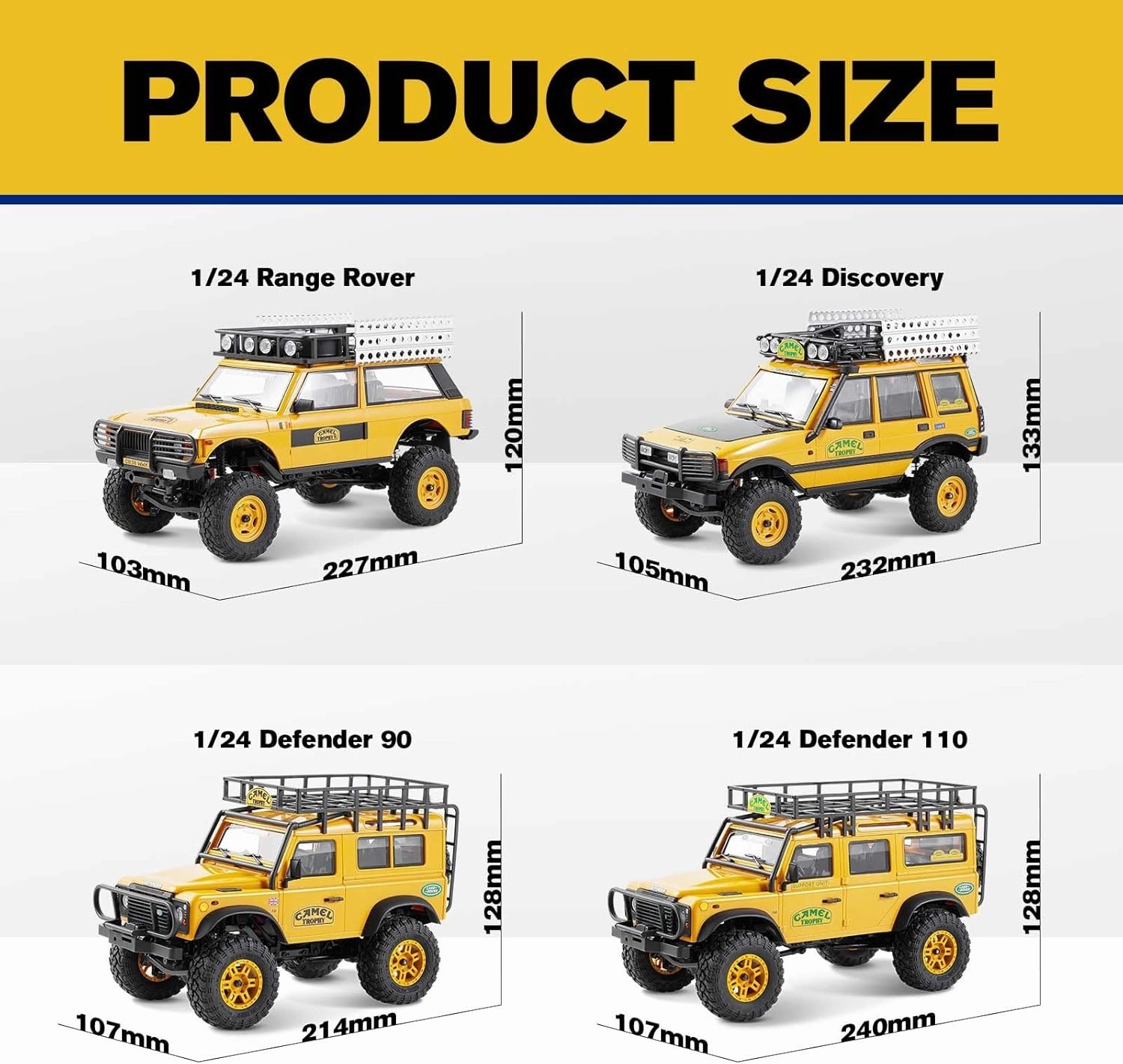 EAZYRC FMS 1/24 FCX24M RC Crawler RTR, Land Rover Series with Licensed, 1/24 RC Truck 4X4 Mini RC Truck with Lighting, 2.4Ghz Remote Control,Battery (Discovery)