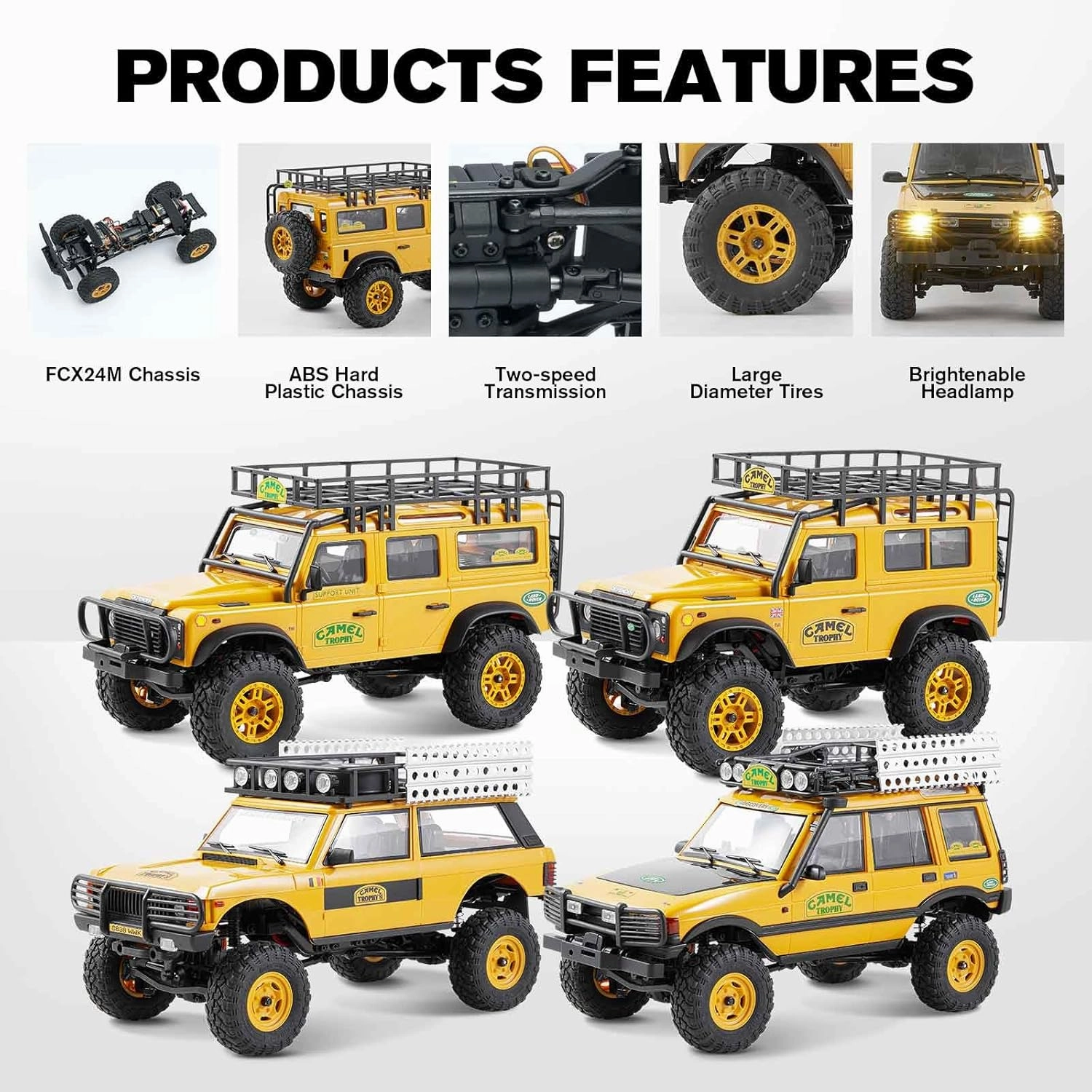 EAZYRC FMS 1/24 FCX24M RC Crawler RTR, Land Rover Series with Licensed, 1/24 RC Truck 4X4 Mini RC Truck with Lighting, 2.4Ghz Remote Control,Battery (Discovery)