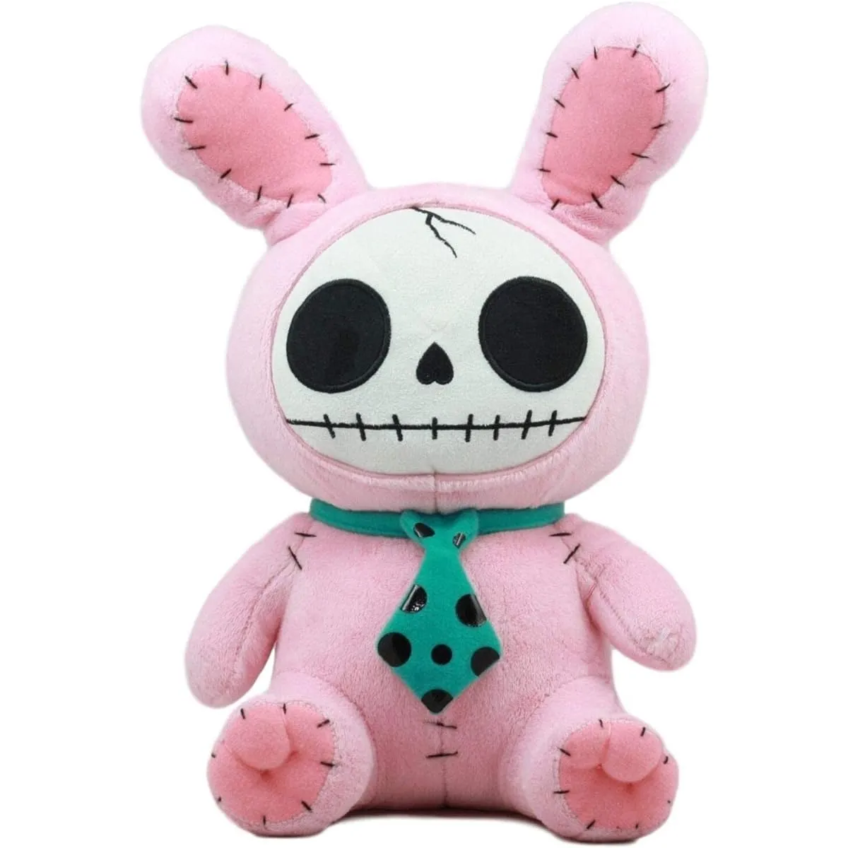 Ebros Gift Large Furry Bone Skeleton Pink Rabbit Skeleton Costume with Green Polka Dot Tie Plush Soft Figure 12" Tall Collectibles Bunny Bun Doll Furry Bone Skull Skeleton Collection