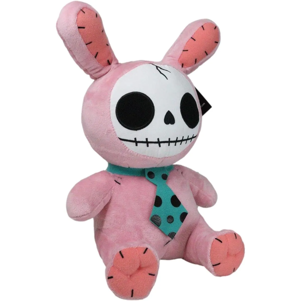 Ebros Gift Large Furry Bone Skeleton Pink Rabbit Skeleton Costume with Green Polka Dot Tie Plush Soft Figure 12" Tall Collectibles Bunny Bun Doll Furry Bone Skull Skeleton Collection
