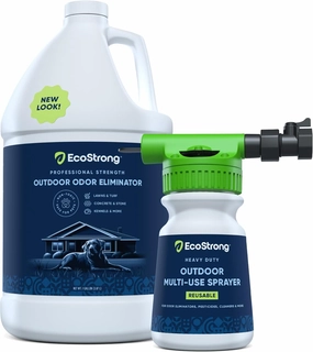 Eco Strong Outdoor Odor Eliminator | Outside Dog Urine Enzyme Cleaner – Powerful Pet, Cat, Animal Scent Deodorizer | Professional Strength for Yard, Turf, Kennels, Patios, Decks (Gallon with Sprayer)