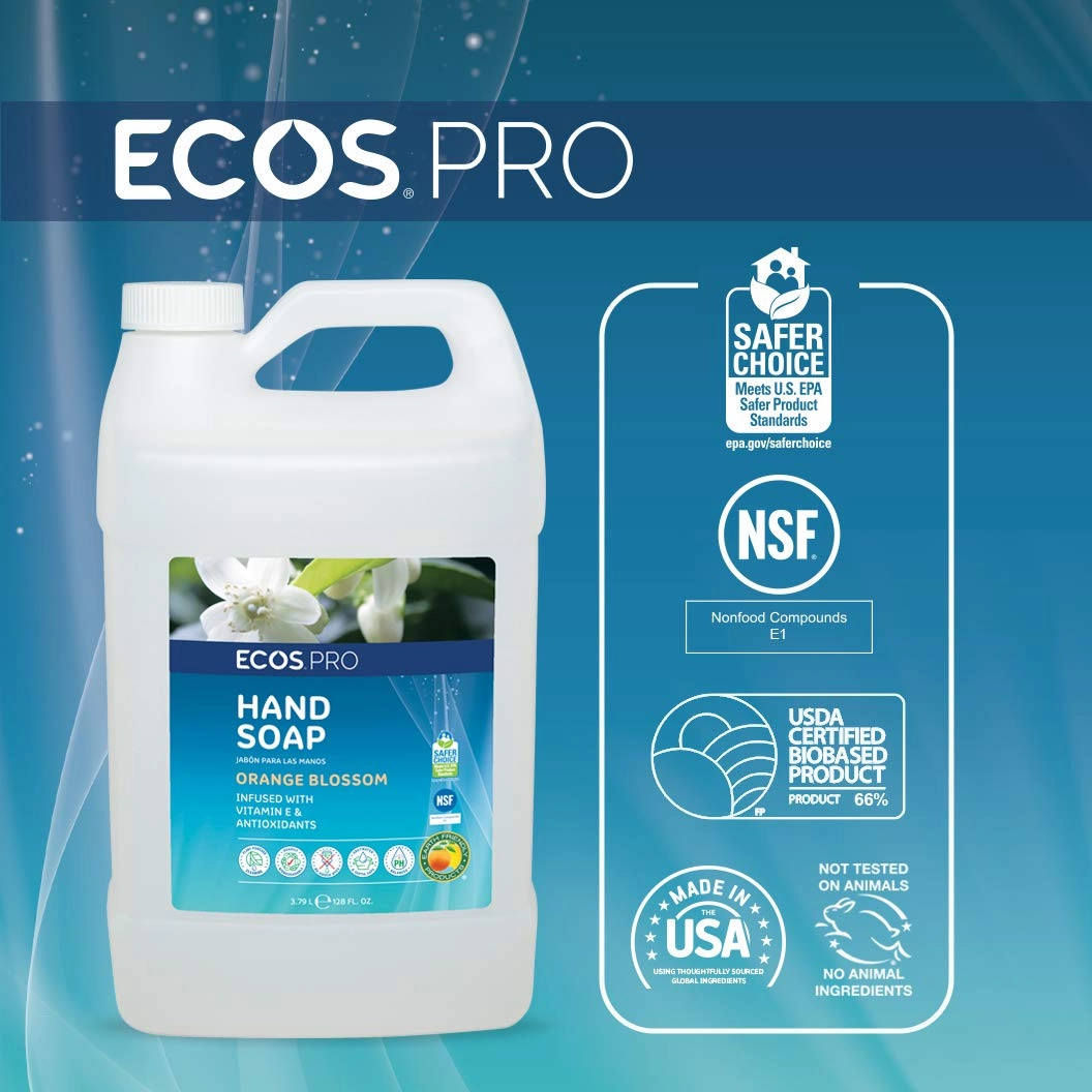 ECOS PRO Hand Soap Refill | Hypoallergenic | Readily Biodegradable Formula | With Vitamin E & Antioxidants | Made In The USA | Orange Blossom 1 GALLON/ 128 Fl Oz (Pack of 4)