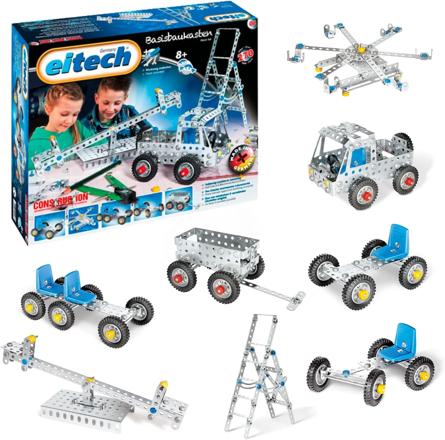Eitech 10006-C06 Classic Series Basic Set-270  Pcs. Steel Construction Set and Educational Toy - Intro to Engineering and STEM Learning For Ages 6 And Up - Inspire Play