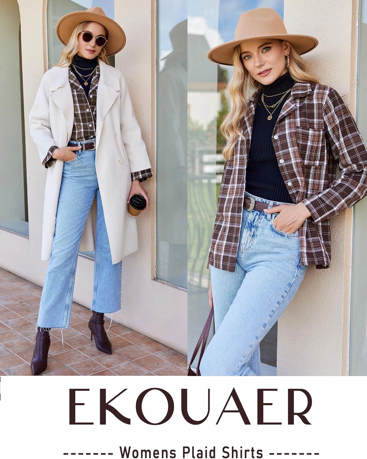 Ekouaer Pajamas Set for Womens 2 Piece Cotton Plaid Loungewear Long Sleeve Sleepwear Soft Button Down Shirts Pjs with Pockets