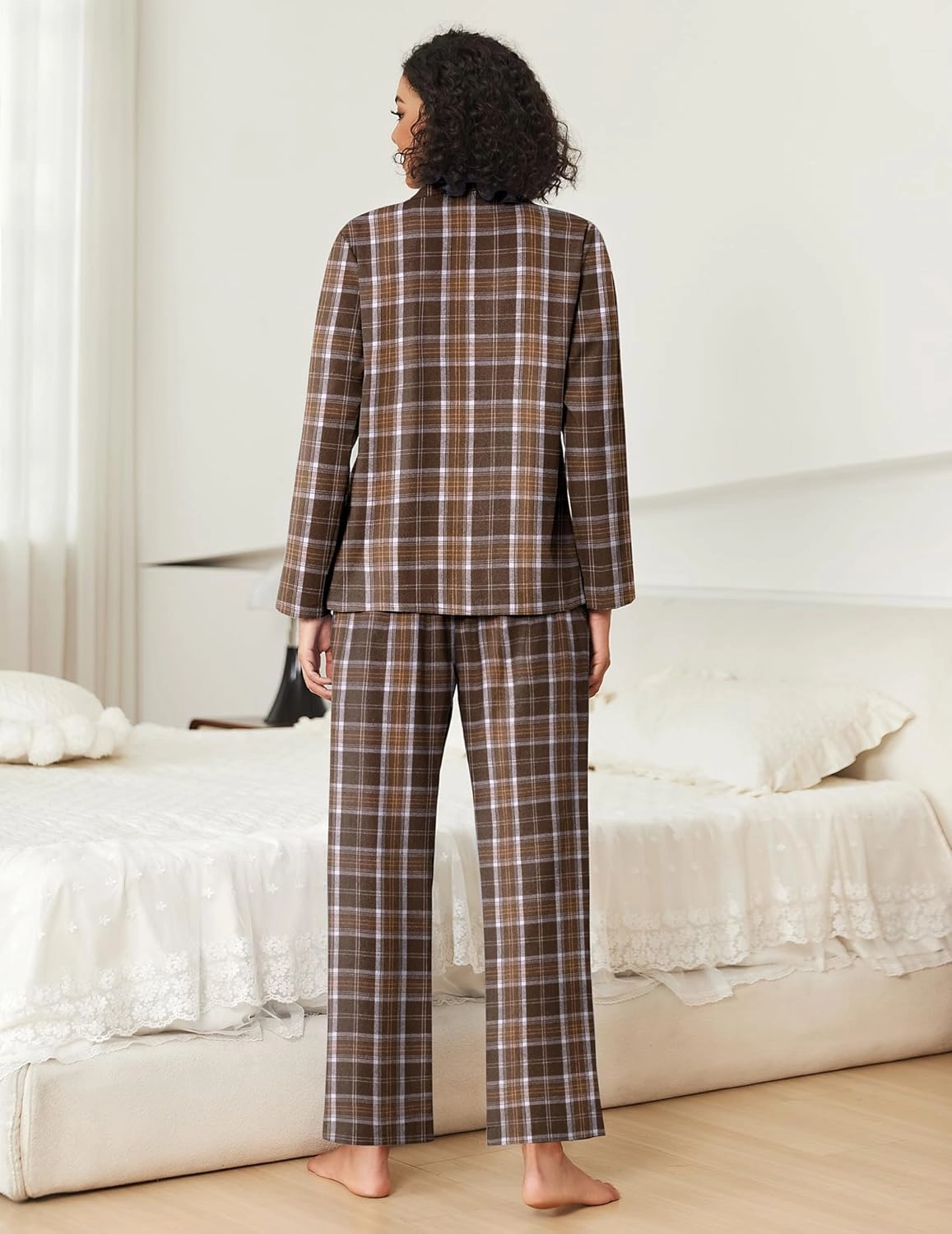 Ekouaer Pajamas Set for Womens 2 Piece Cotton Plaid Loungewear Long Sleeve Sleepwear Soft Button Down Shirts Pjs with Pockets
