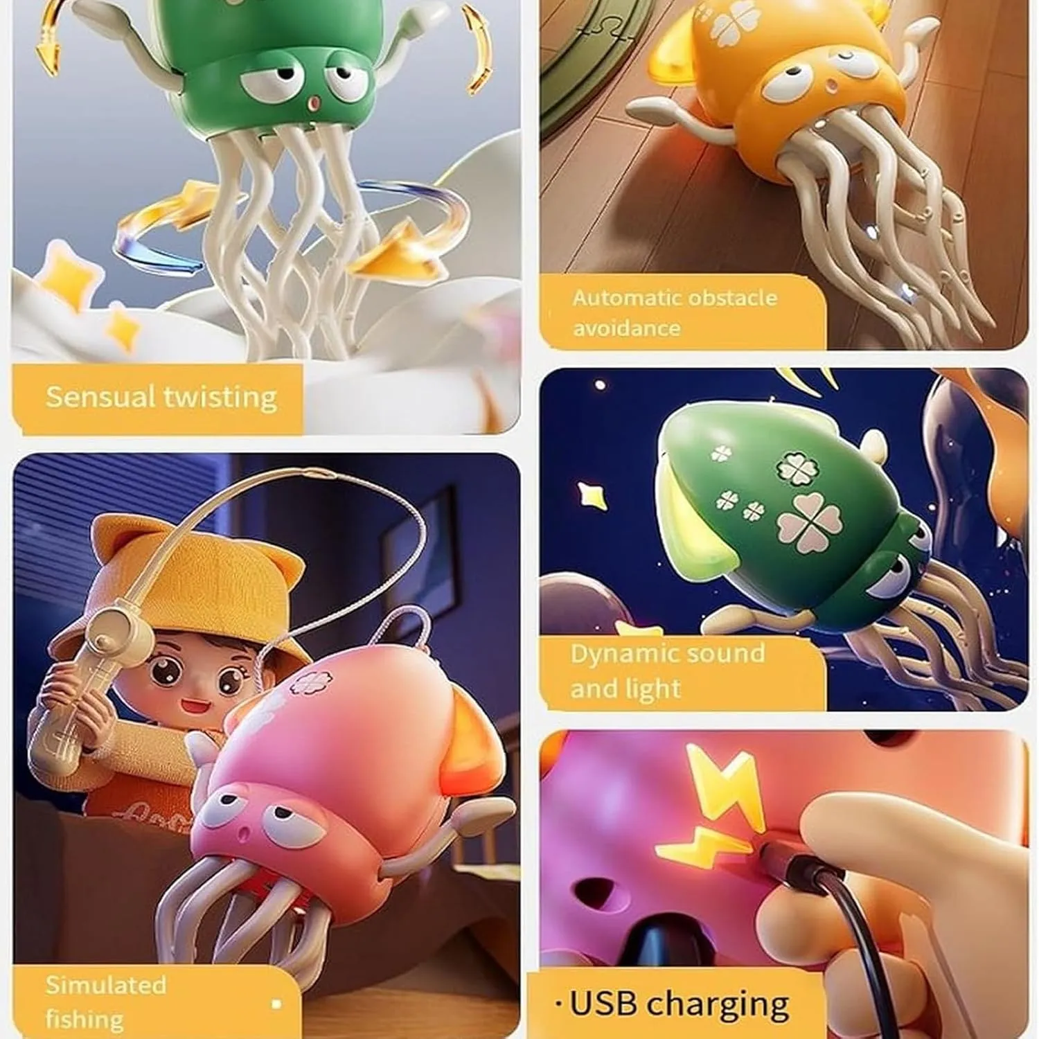Electric Dancing Octopus Toy, Magic Dancing Octopus Toy, Crazy 8-Leg Auto-Dance, Crawling Automatic Obstacle Sensor with LED Lights & Music (A.)