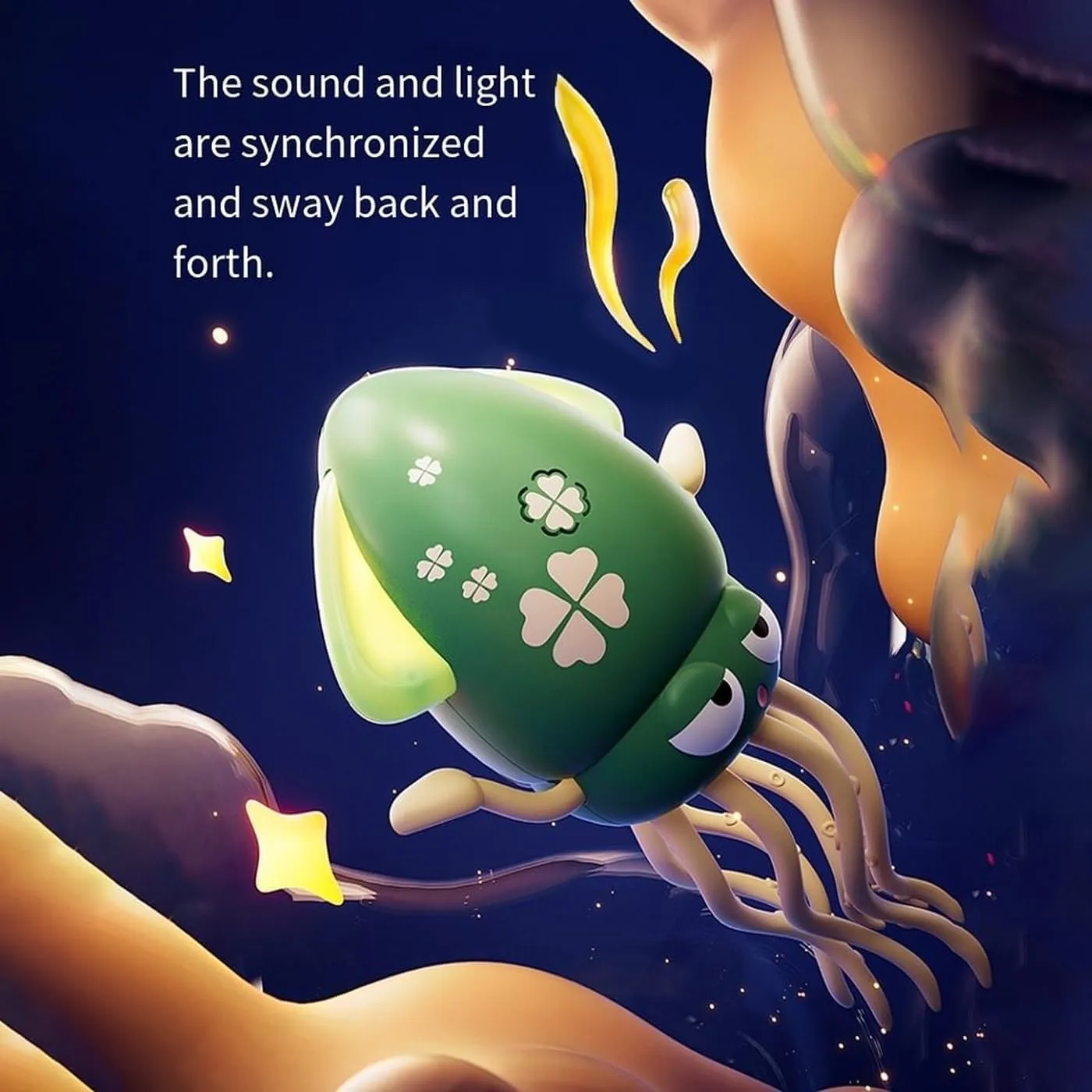 Electric Dancing Wiggly Wonder Octopus Toy, Smart Tentacle Explorer, Squid Toy with Auto Obstacle Avoidance, USB Rechargeable with LED Lights & Music, Interactive Robotic Playful(Green Fishing Rod)